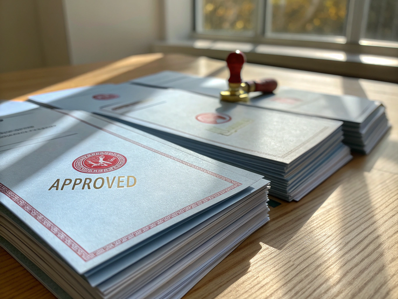 Official permit application documents on a desk