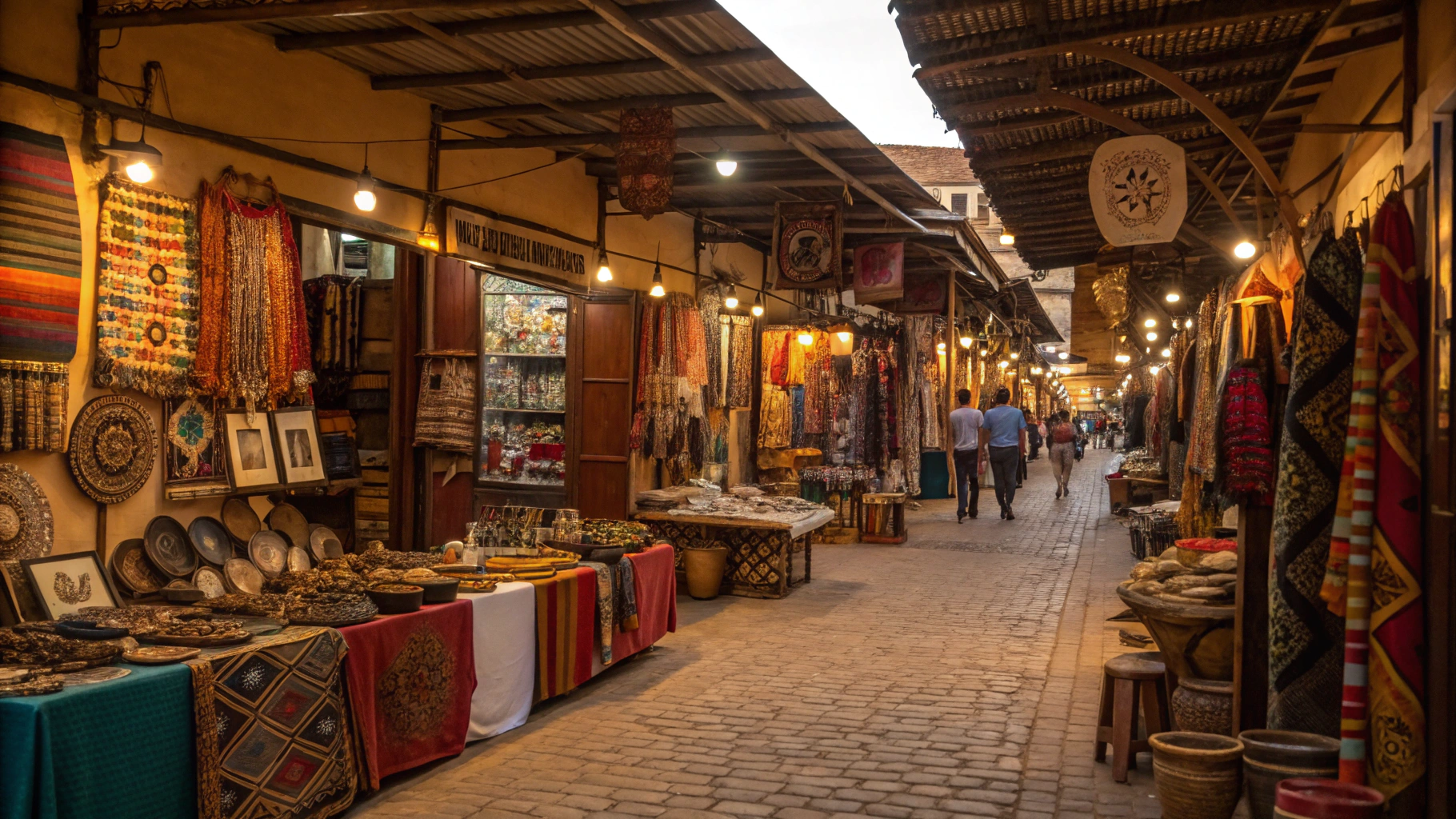 Local vendors selling African crafts and food at a busy festival stall